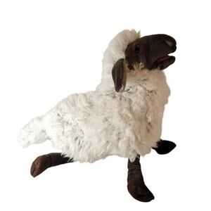 Folkmanis Sheep Hand Puppet Plush 15" Long Brown White Curly Fleece